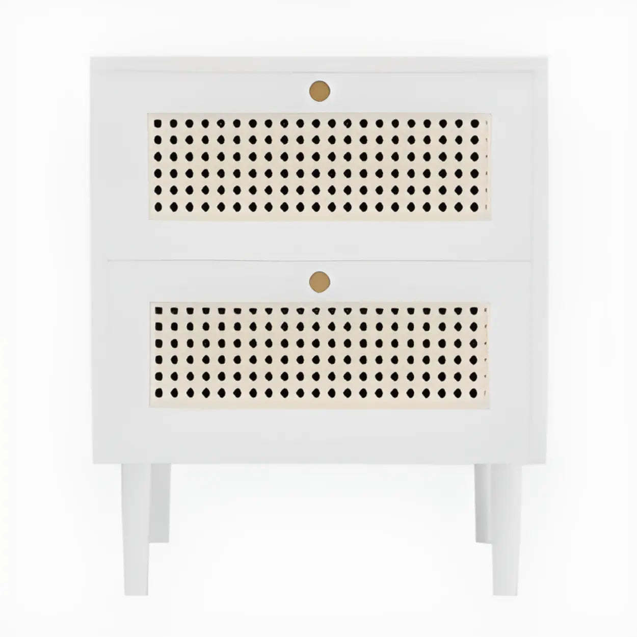 Mid-Century Rattan Black 2-Drawer Nightstand
