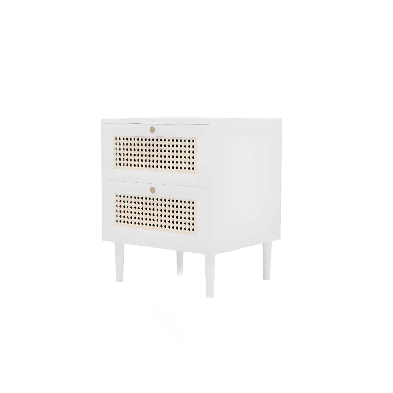 Mid-Century Rattan Black 2-Drawer Nightstand