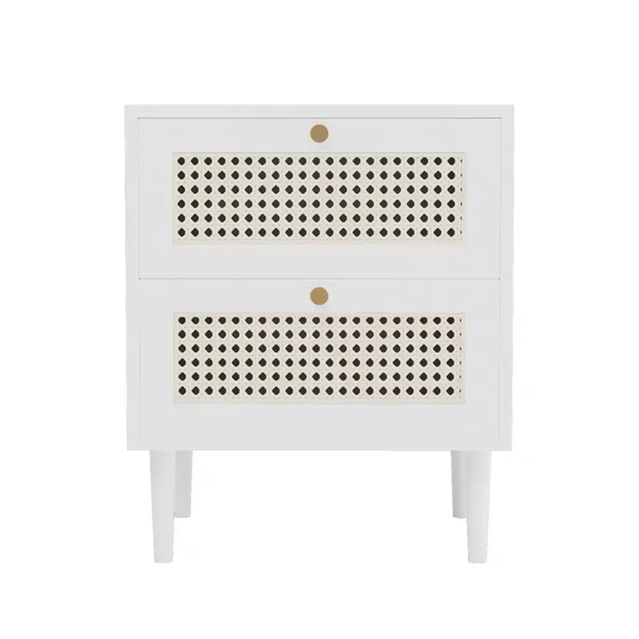 Mid-Century Rattan Black 2-Drawer Nightstand — White