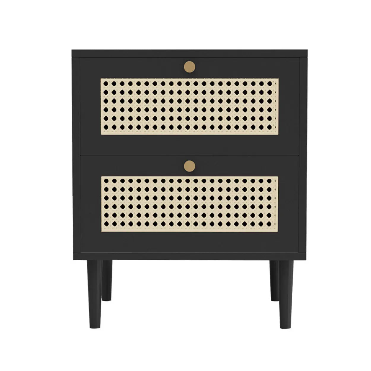 Mid-Century Rattan Black 2-Drawer Nightstand