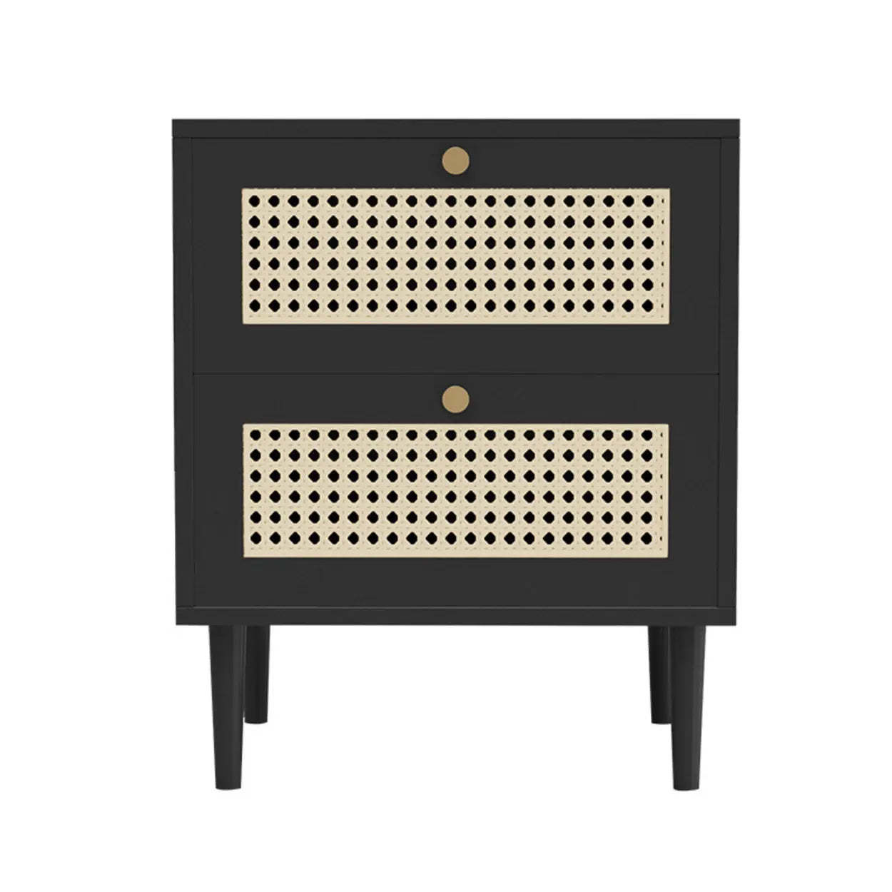 Black rattan wood 2-drawer nightstands - nordic