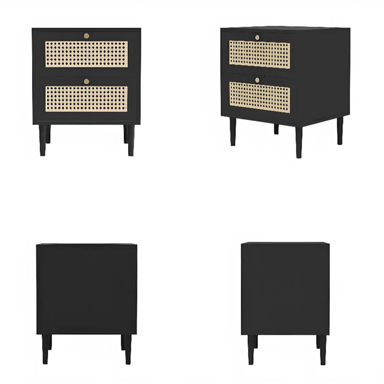 Mid-Century Rattan Black 2-Drawer Nightstand