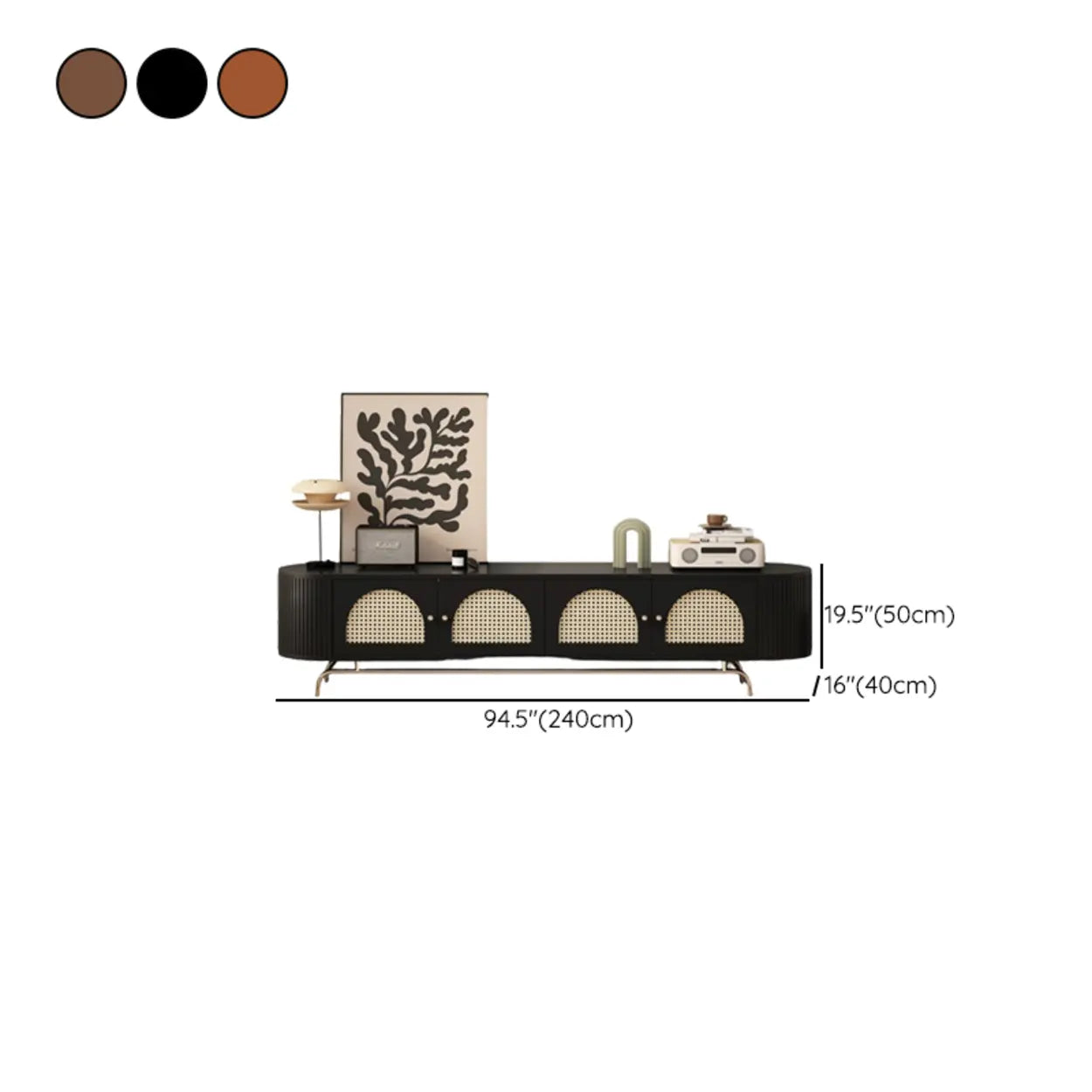 Mid-Century Rattan TV Stand with Storage — Nut-Brown