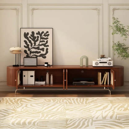 Mid-Century Rattan TV Stand with Storage — Black