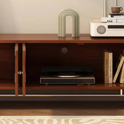 Mid-Century Rattan TV Stand with Storage — Black