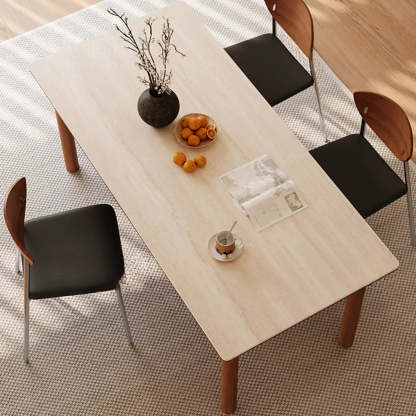 Mid-Century Rectangular Beige Stone Dining Table — Table Only