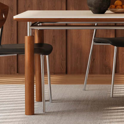 Mid-Century Rectangular Beige Stone Dining Table