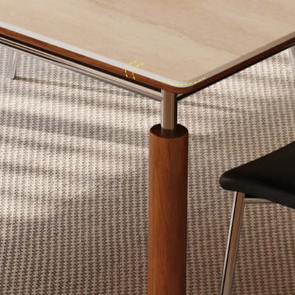 Mid-Century Rectangular Beige Stone Dining Table