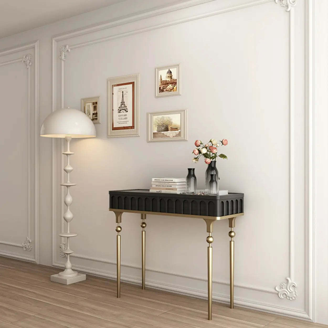 Mid-Century Metal Leg Wood Console Table — Walnut
