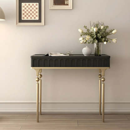 Mid-Century Metal Leg Wood Console Table — Black