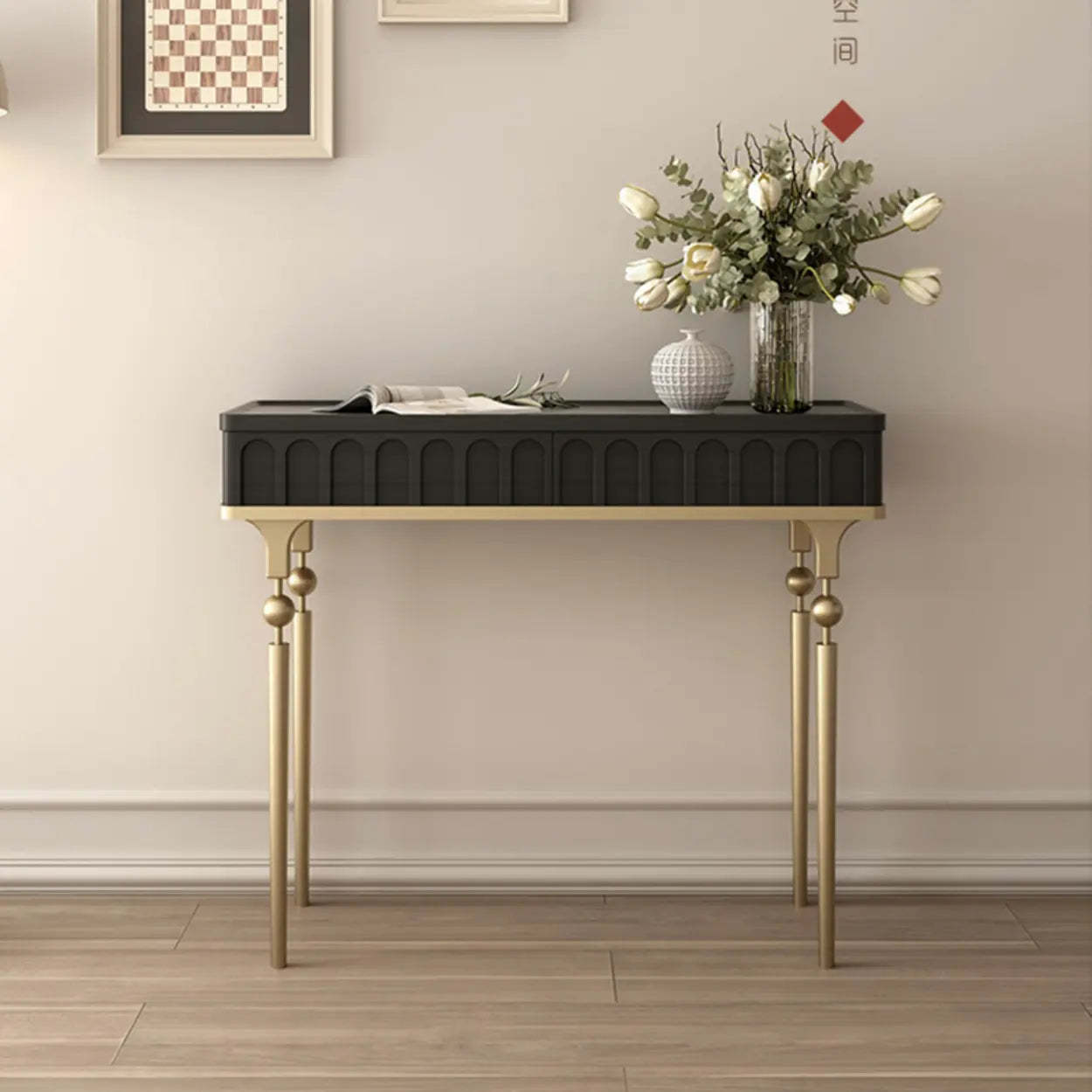 Mid-Century Metal Leg Wood Console Table