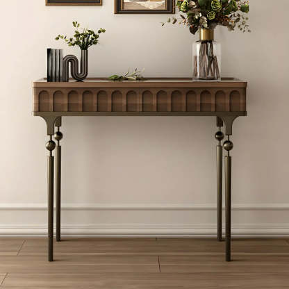 Mid-Century Metal Leg Wood Console Table