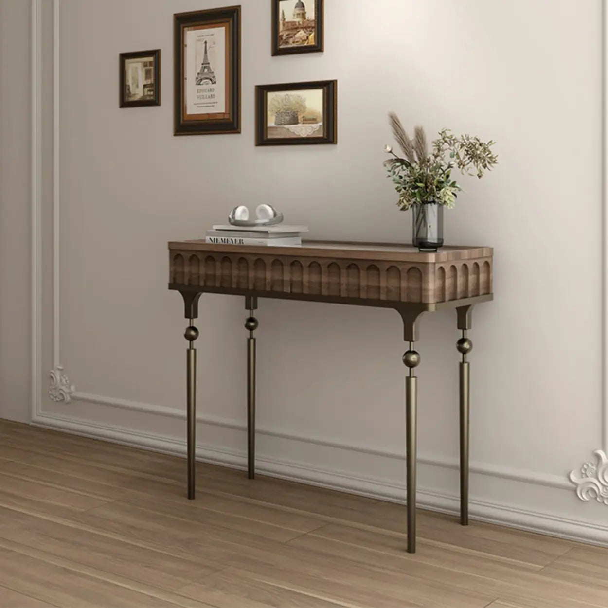 Mid-Century Metal Leg Wood Console Table