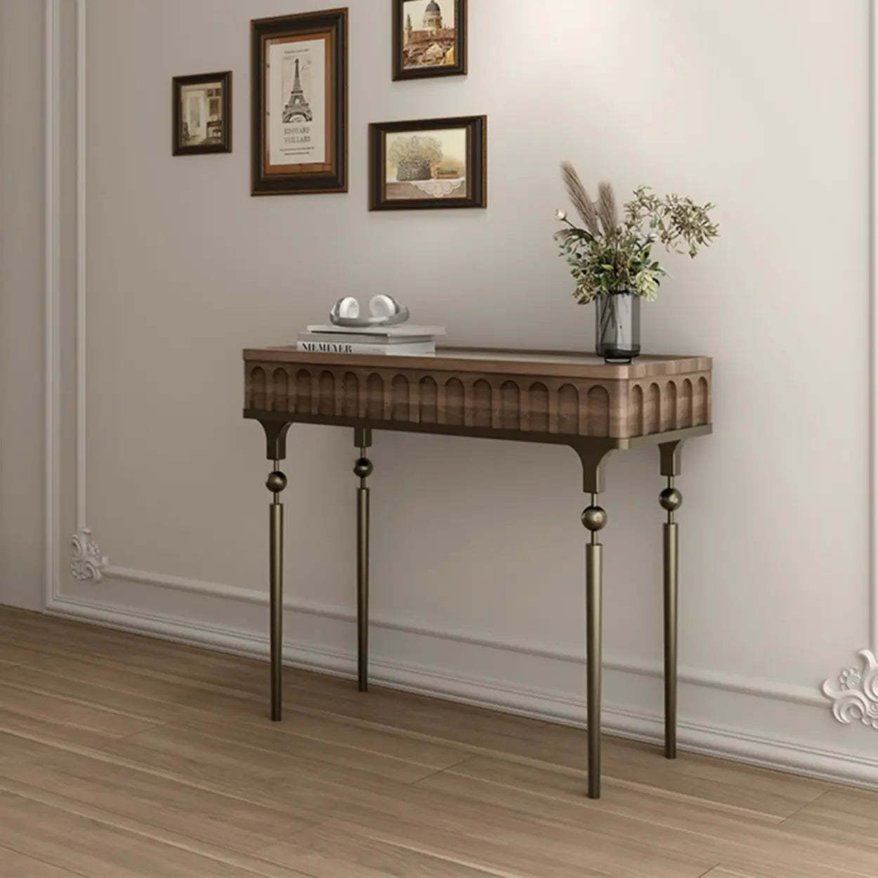 Mid-Century Metal Leg Wood Console Table
