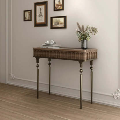 Mid-Century Metal Leg Wood Console Table