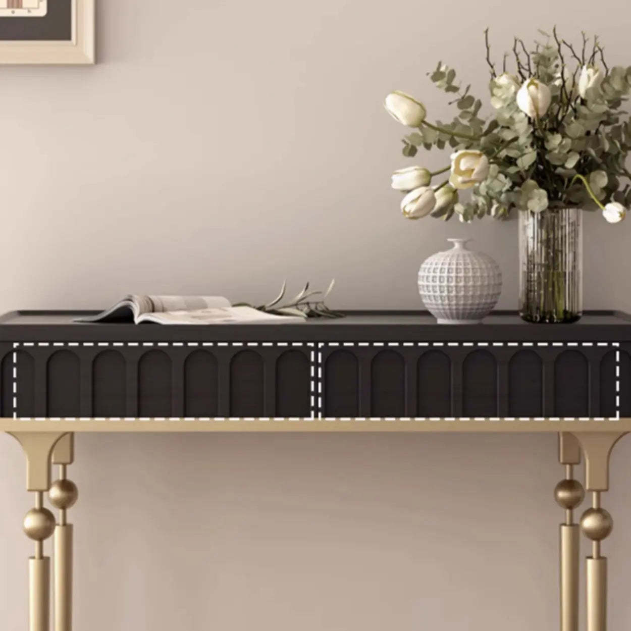 Mid-Century Metal Leg Wood Console Table