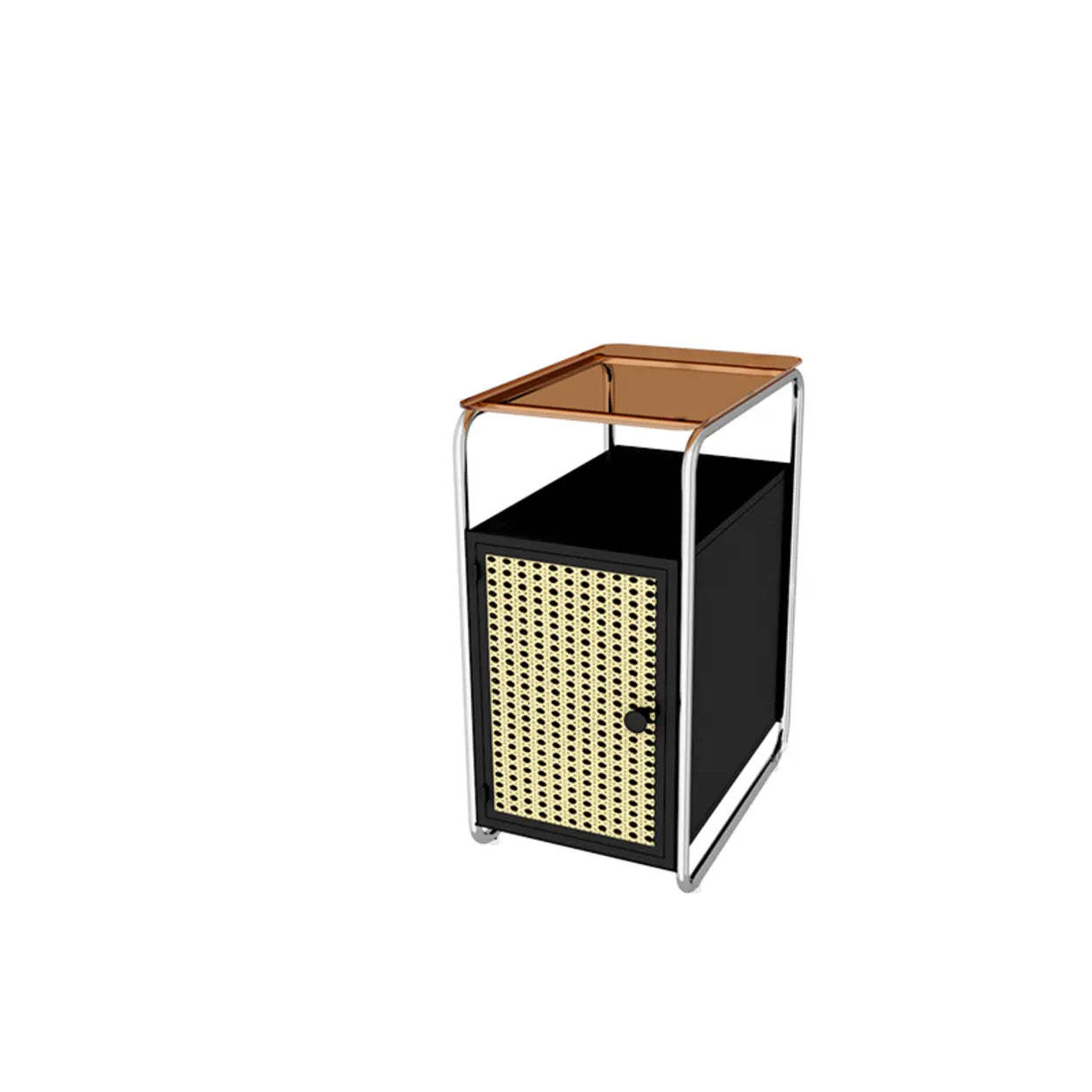 Mid-Century Rectangular Metal Side Table with Cabinet — Off-White