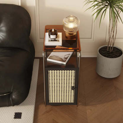Mid-Century Rectangular Metal Side Table with Cabinet