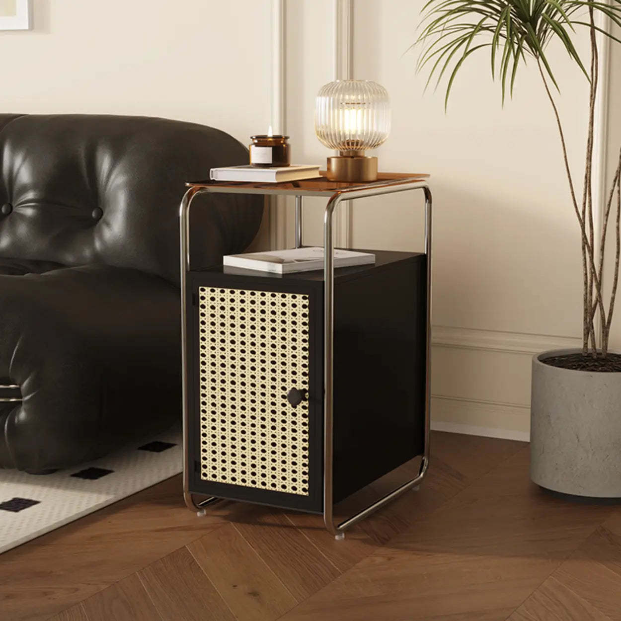 Mid-Century Rectangular Metal Side Table with Cabinet