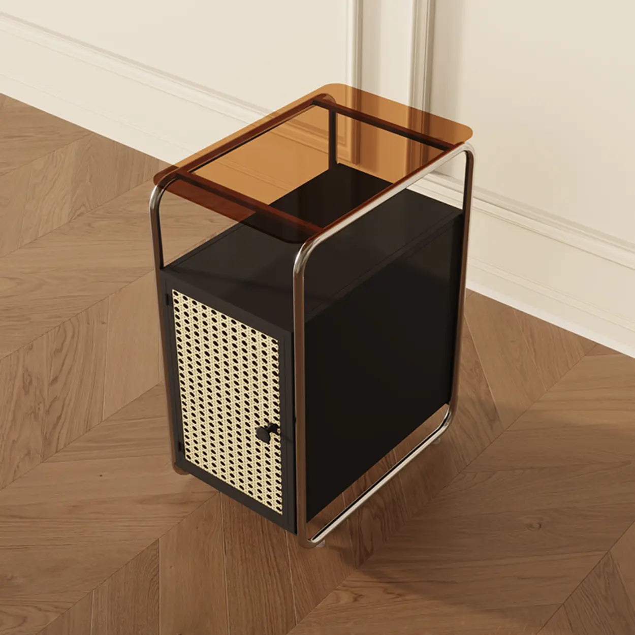 Mid-Century Rectangular Metal Side Table with Cabinet