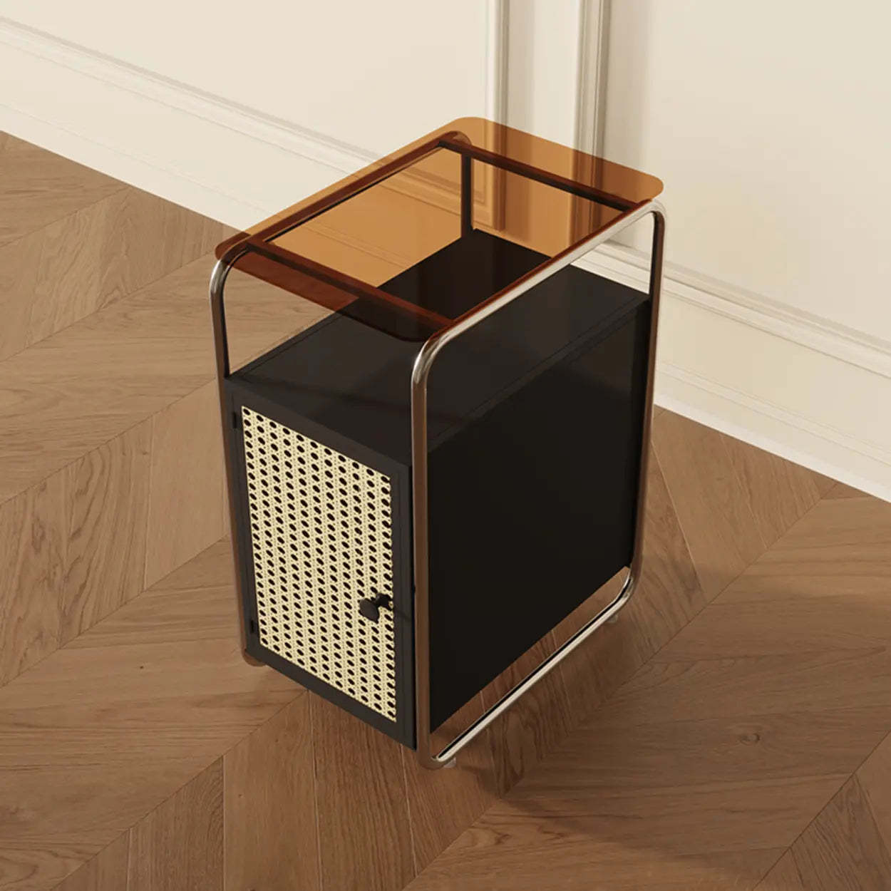Mid-Century Rectangular Metal Side Table with Cabinet