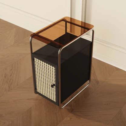 Mid-Century Rectangular Metal Side Table with Cabinet