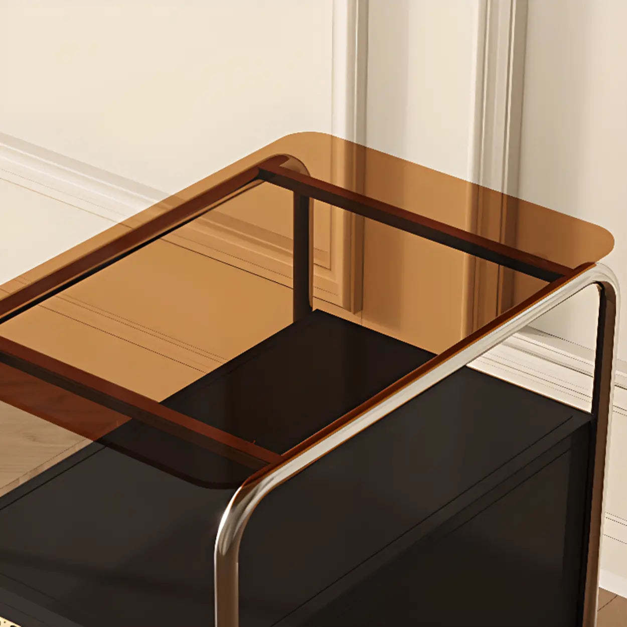Mid-Century Rectangular Metal Side Table with Cabinet