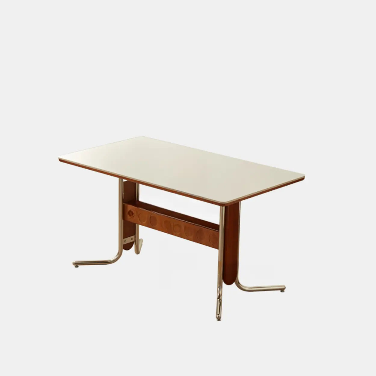 Mid-Century Stone Top Dining Table with Shelf — Black / Table Only