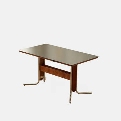 Mid-Century Stone Top Dining Table with Shelf — White / Table Only