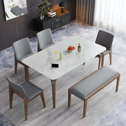 Mid-Century Rectangular White Stone Dining Table — Table Only