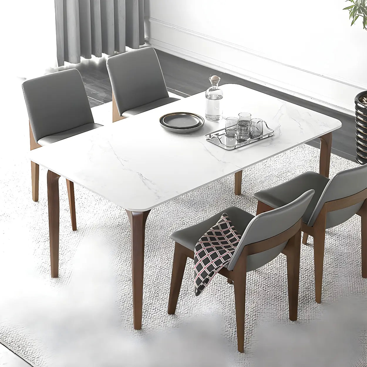 Mid-Century Rectangular White Stone Dining Table