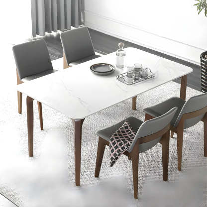 Mid-Century Rectangular White Stone Dining Table