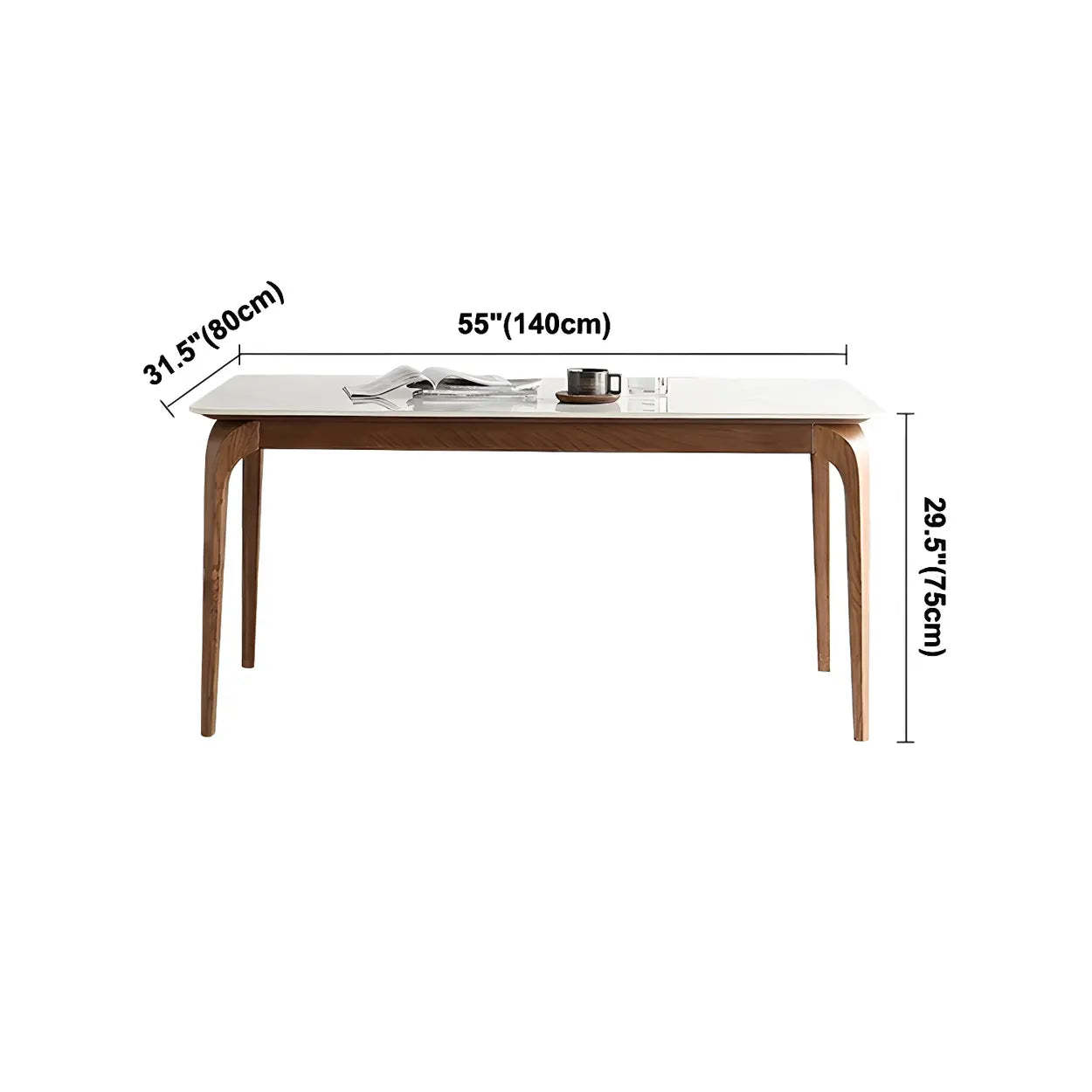 Mid-Century Rectangular White Stone Dining Table