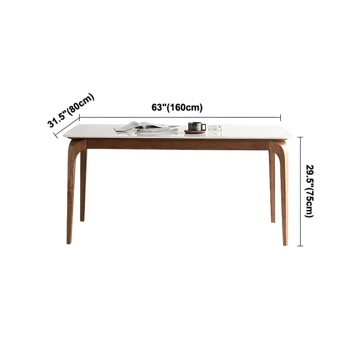 Mid-Century Rectangular White Stone Dining Table