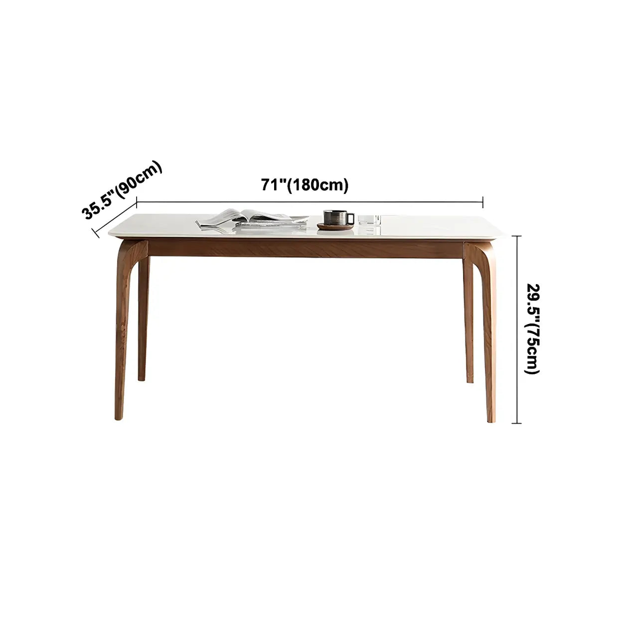 Mid-Century Rectangular White Stone Dining Table