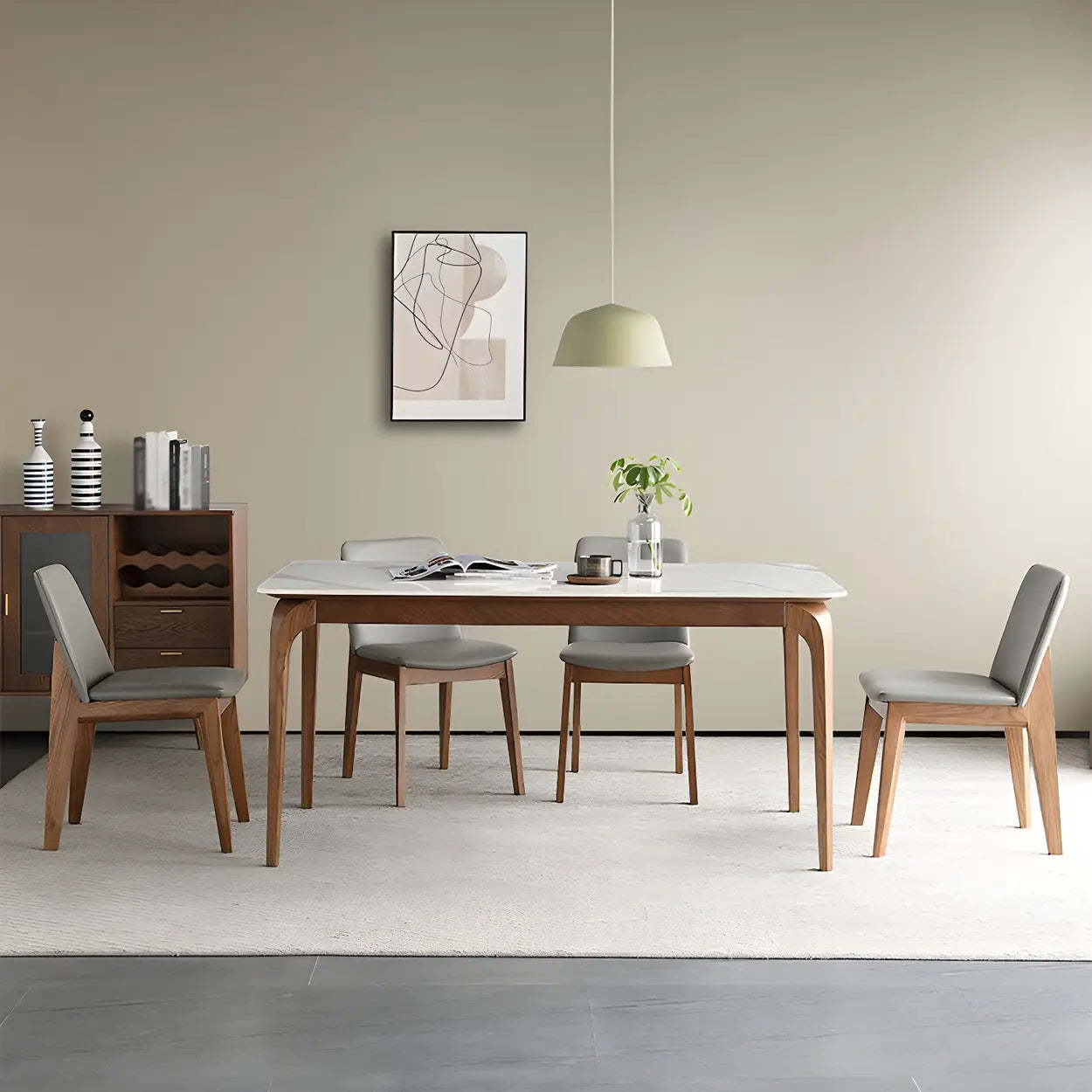 Mid-Century Rectangular White Stone Dining Table — Table Only