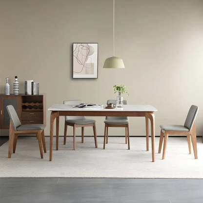 Mid-Century Rectangular White Stone Dining Table — Table Only
