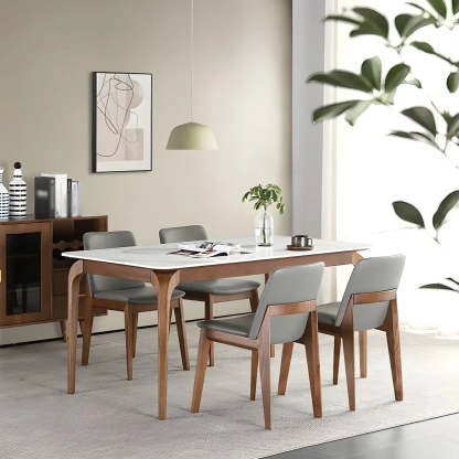 Mid-Century Rectangular White Stone Dining Table — Table Only
