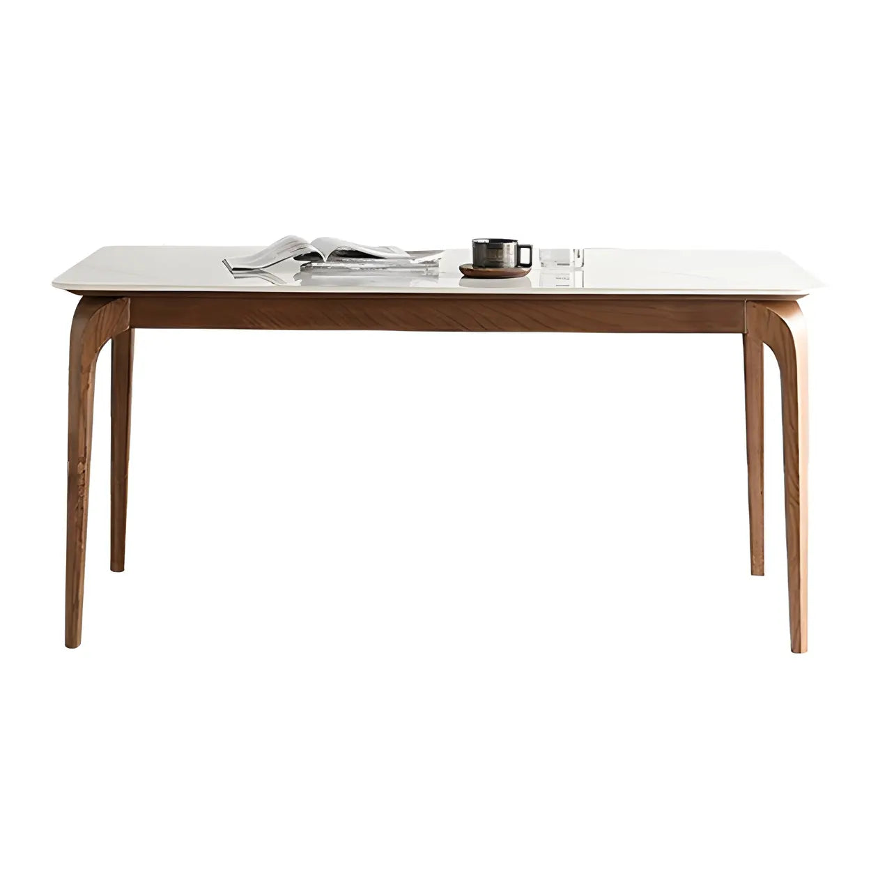 Mid-Century Rectangular White Stone Dining Table — Table Only