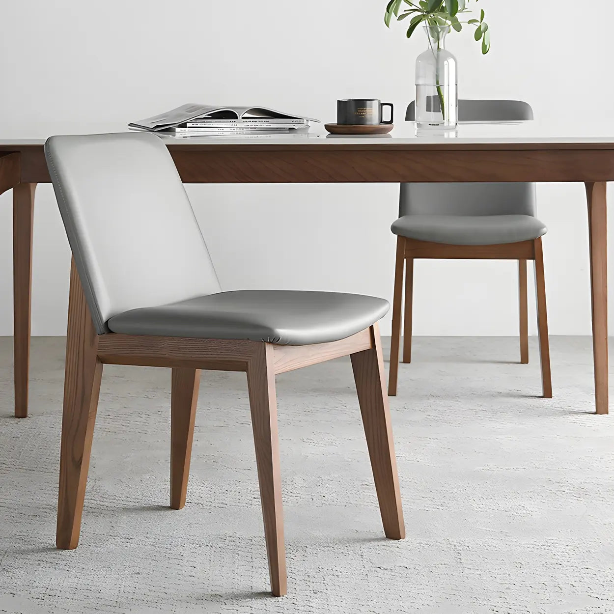Mid-Century Rectangular White Stone Dining Table