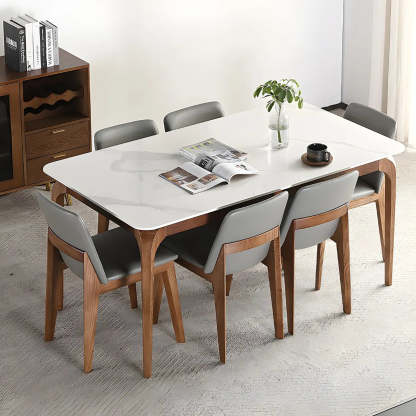 Mid-Century Rectangular White Stone Dining Table