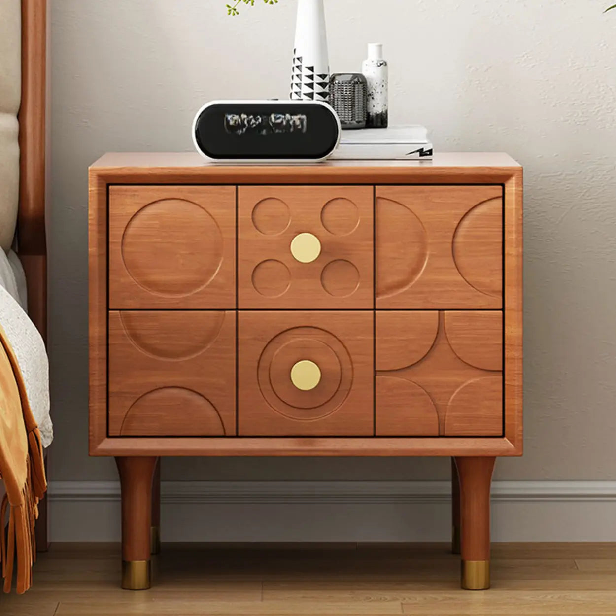 Mid-Century Rectangular Wood Nightstand with Drawers