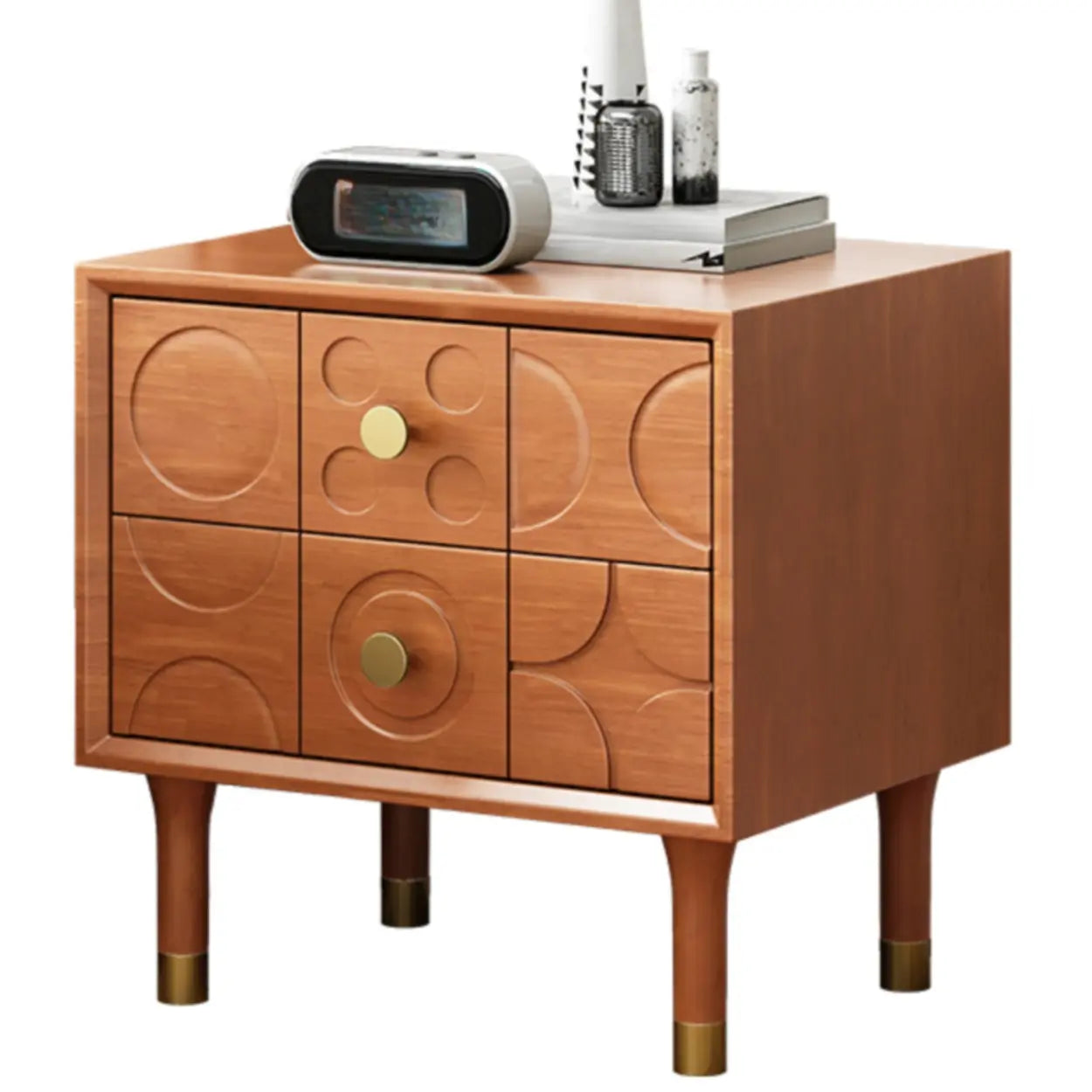 Mid-Century Rectangular Wood Nightstand with Drawers