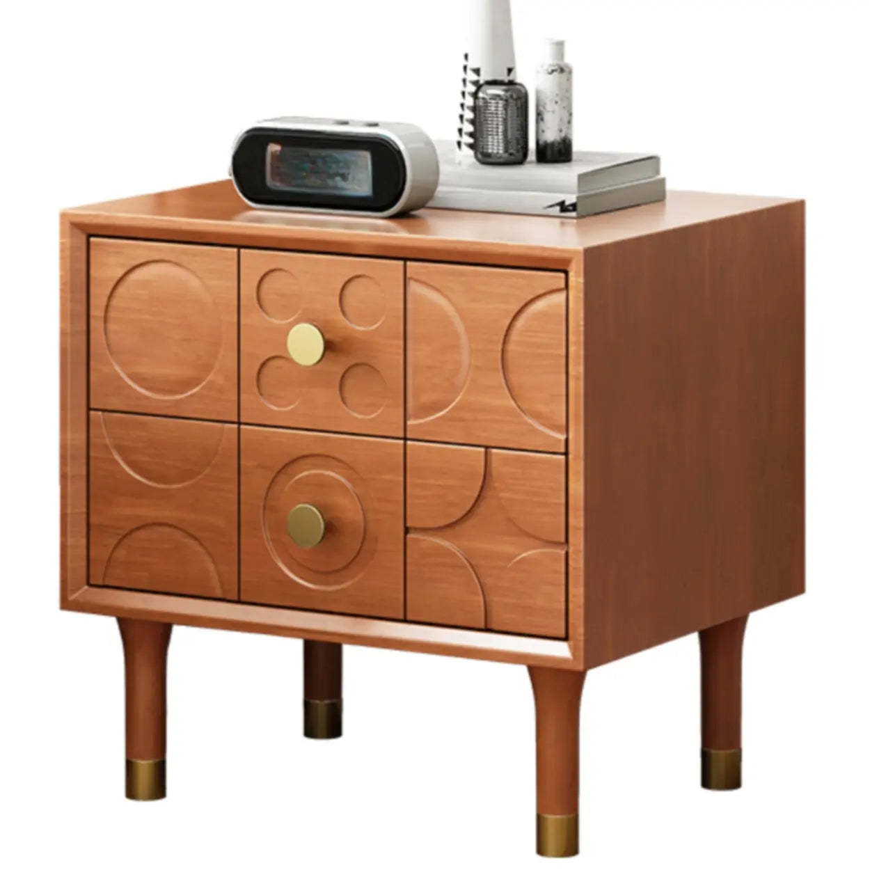 Mid-Century Rectangular Wood Nightstand with Drawers