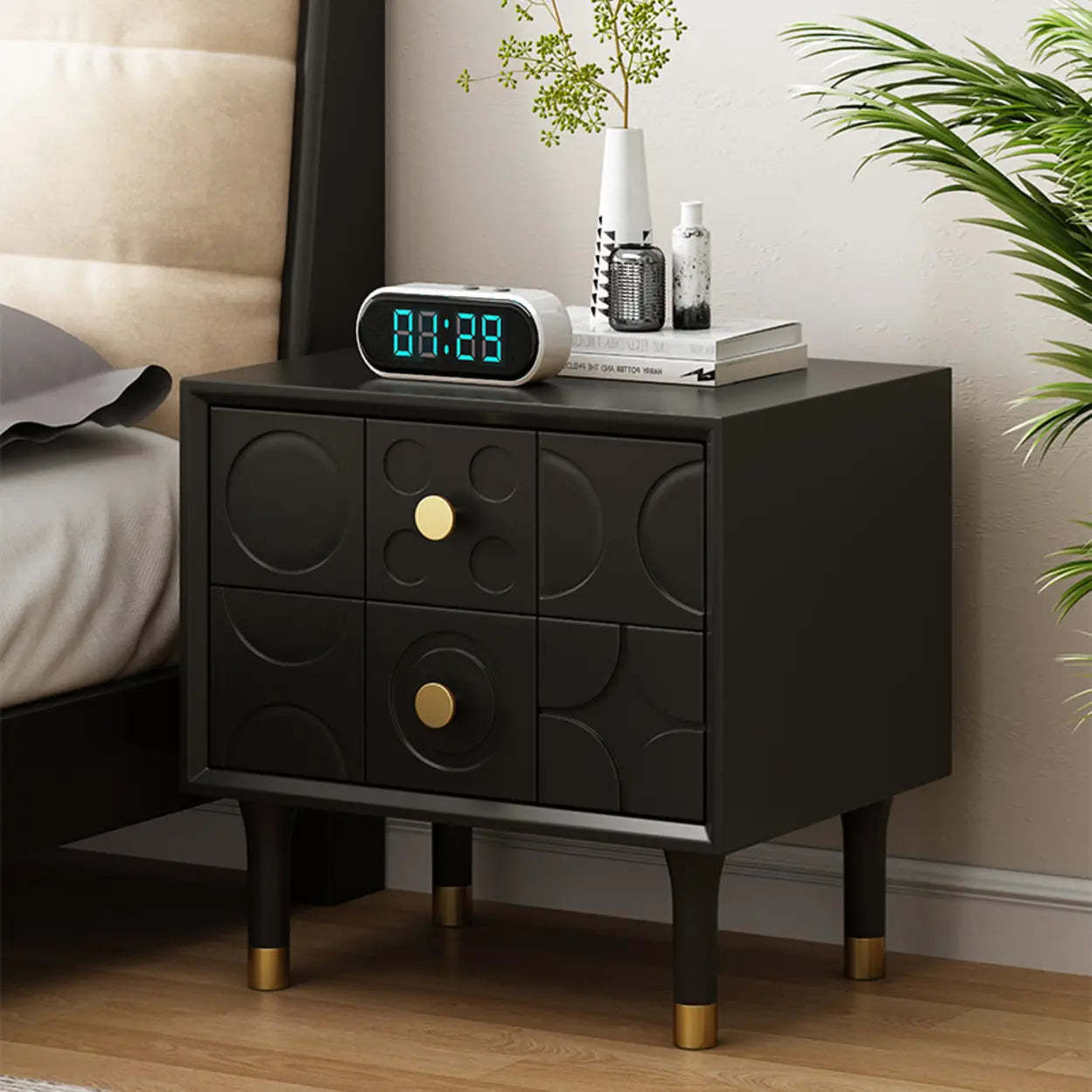 Mid-Century Rectangular Wood Nightstand with Drawers