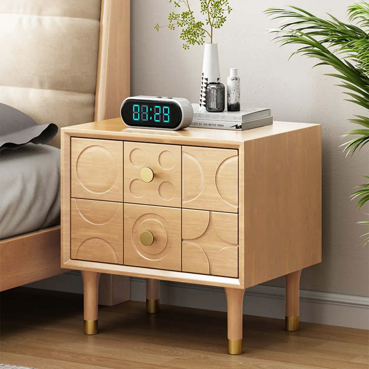 Modern drawers rectangular natural nightstands, Lighom
