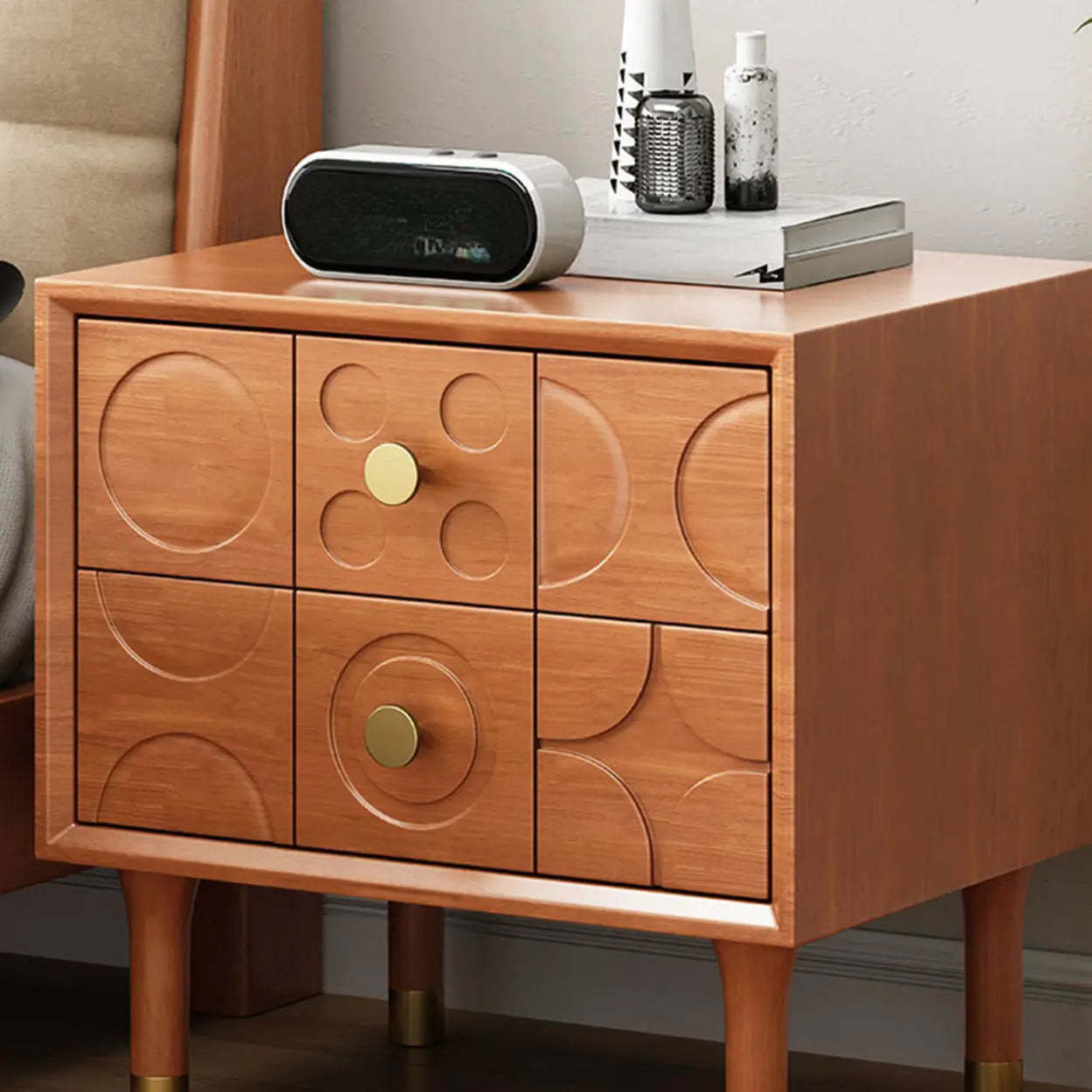 Mid-Century Rectangular Wood Nightstand with Drawers — Walnut