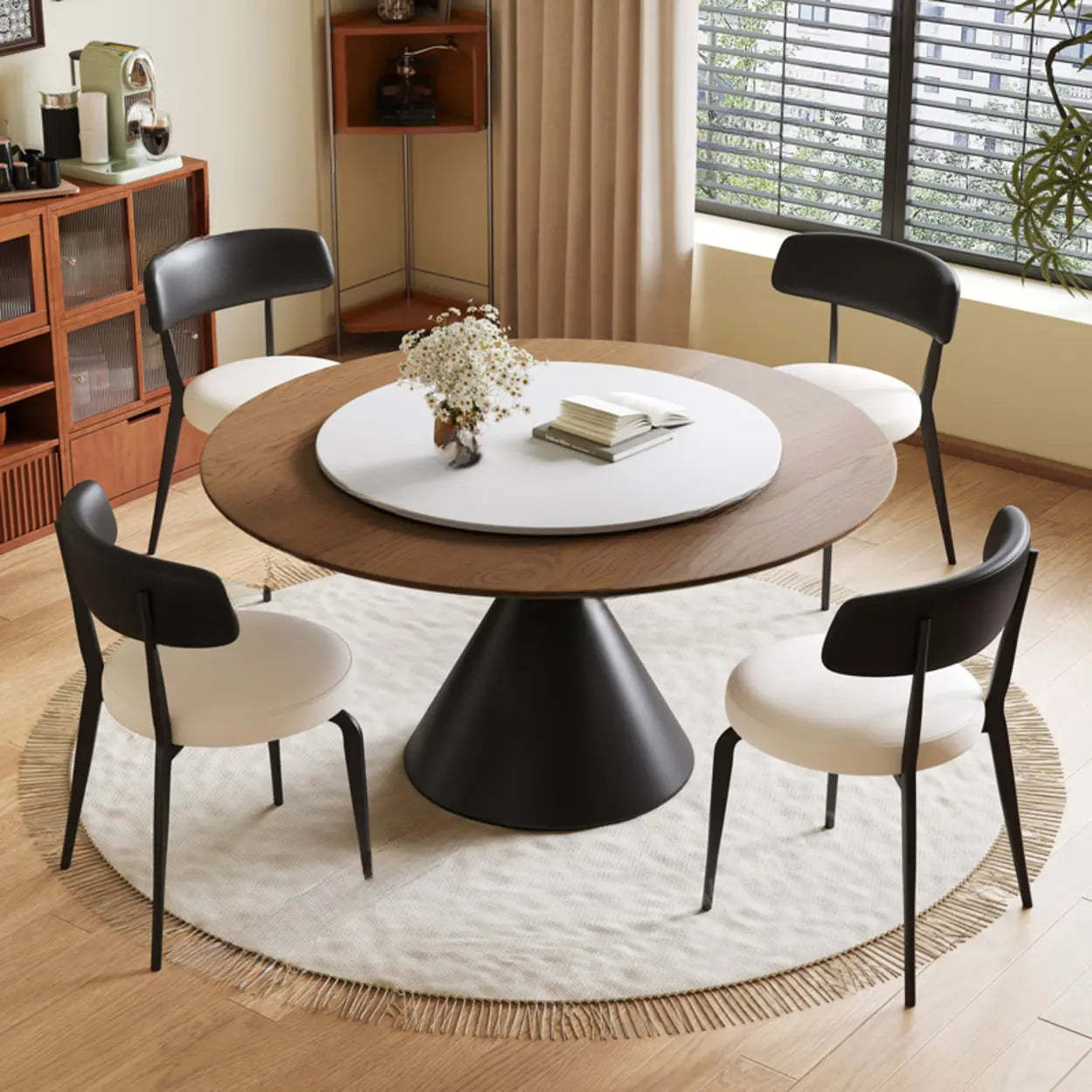 Mid-Century Rotating Lazy Susan Round Dining Table — Table Only