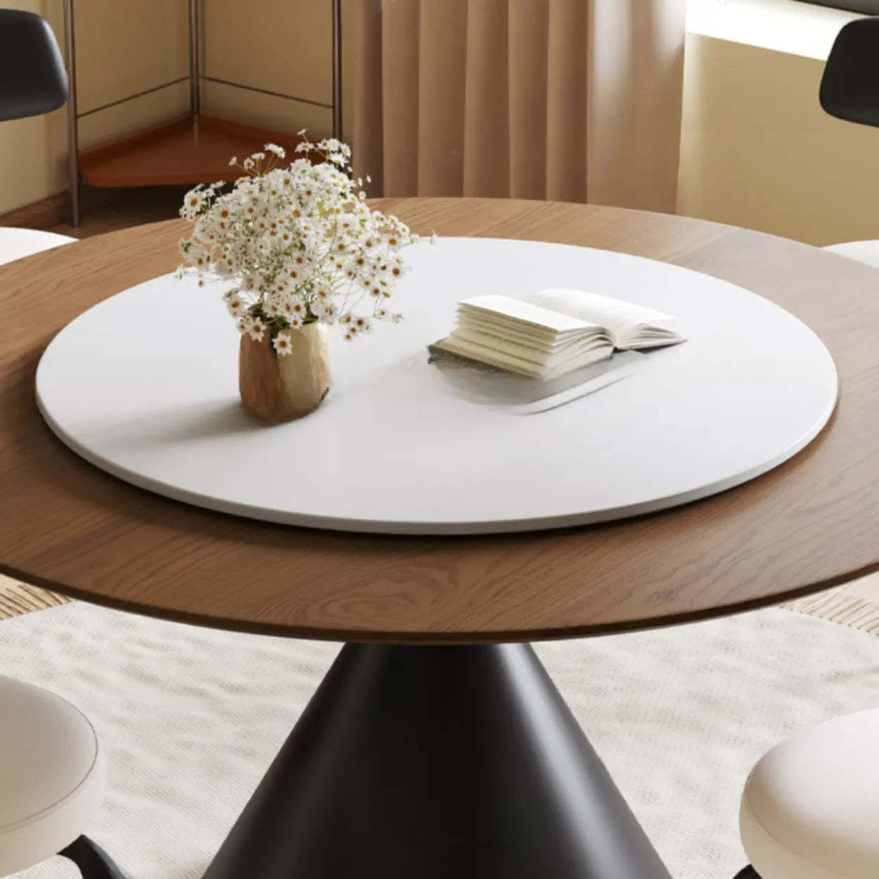 Mid-Century Rotating Lazy Susan Round Dining Table — Table Only