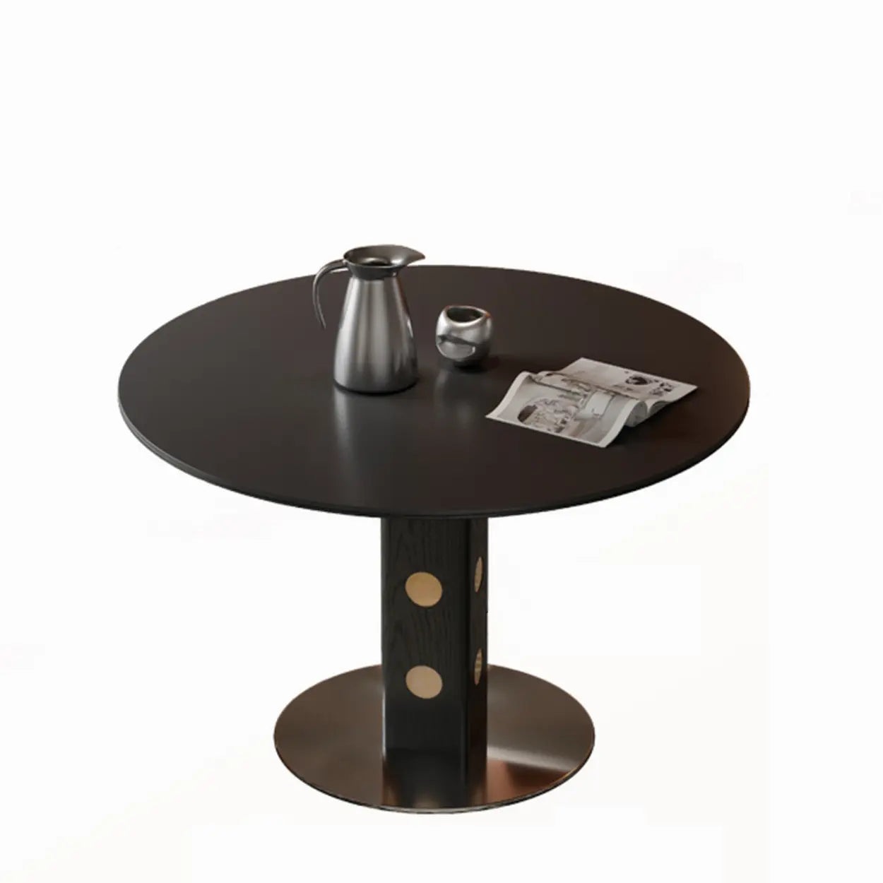 Mid-Century Round Black Wood Pedestal Dining Table — Table Only